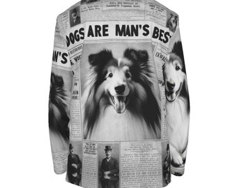 Newspaper Collie Newsprint Dog Blazer, Men's Cotton Blazer, Sport Coat, Smoking Jacket, Dinner Jacket, Big Sizes, Designer Luxury , Journal