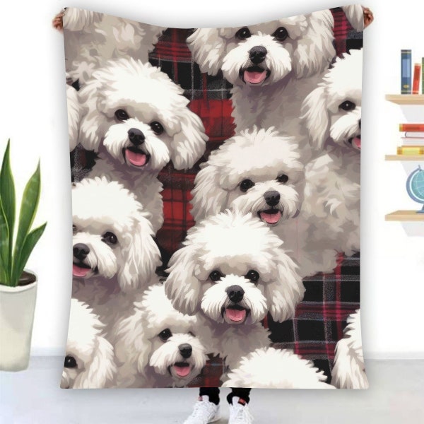 Bichon Frisé Plaid Dog Minky Blanket, Plush Bohemian Throw, Lumberjack Buffalo Cover, Cuddly Bedspread , Cute Gift, Custom Breed, Home Decor