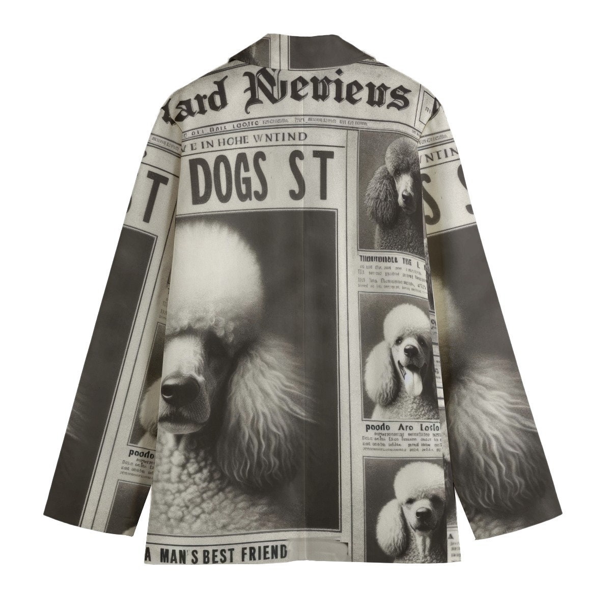 Poodle Newspaper Newsprint Dog Blazer, Women's Cotton Blazer, Suit
