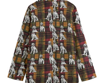 Blazer scozzese per cani setter inglese, blazer in cotone da donna, giacca da abito, cappotto sportivo, taglie forti, lusso di design, tartan Blackwatch rosso verde
