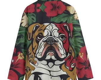 Tropischer Bulldogge Pop Art Hunde Blazer, Herren Baumwollblazer, Sportmantel, Smoking Jacket, Dinner Jacket, Plus Sizes, Designer Luxus, Hawaiianisch