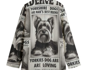 Newsprint Newspaper Yorkie Dog Blazer, Yorkshire Women's Cotton Blazer, Suit Jacket, Sport Coat, Plus Sizes, Designer Luxury, Event Jacket