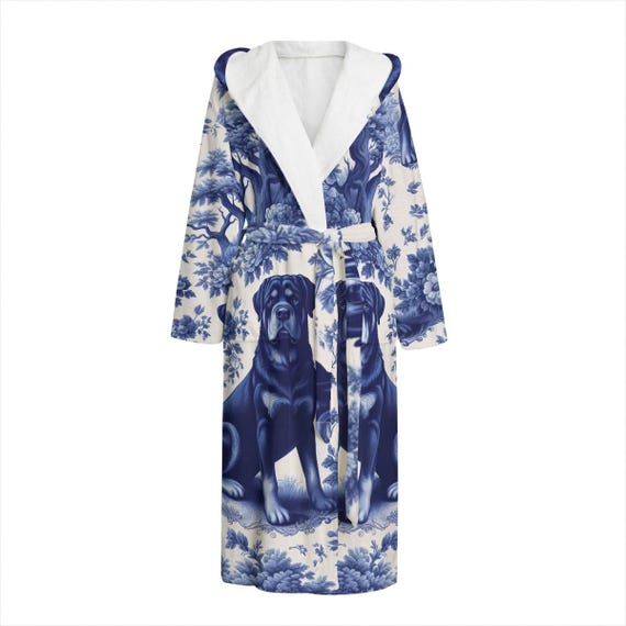 Rottweiler Toile De Jouy Dog Plush Robe, Hooded Bathrobe, Unisex