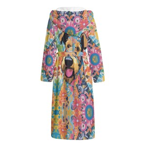 Albornoz de felpa para perro Airedale, albornoz con capucha, albornoz unisex Matisse, grueso y suave, tallas grandes, regalo, diseño floral recortado, arcoíris psicodélico, salón, colorido