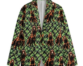 Irish Setter Green Plaid Dog Blazer, Men's Cotton Blazer, Sport Coat, Smoking Jacket, Dinner Jacket, Plus Sizes, Designer Luxury Tartan