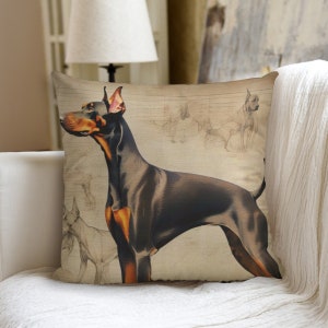 Doberman Pinscher Leonardo Da Vinci Dog Pillow, Gift for Dog Lover, Home Decor, Decorative Pillows, Custom Breed, Gift for Mom, Throw Pillow