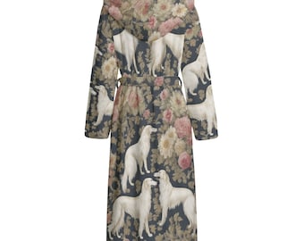 Borzoi Baroque Dog Plush Robe, Hooded Bathrobe, Unisex Robe, Thick Cuddly,Plus Sizes, Gift, Victorian Floral,, Cottagecore, Gift for Mom