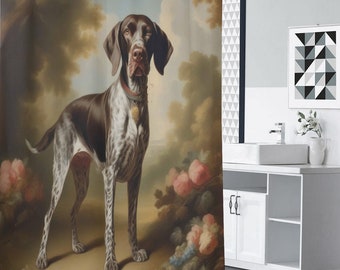 German Short Haired Pointer Dog Shower Curtain, Victorian Art Custom Dog Breed Shower Curtain, Home Decor, Heavyweight Opaque Waterproof