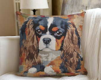 Cojín bordado con diseño de perro Cavalier King Charles Spaniel, regalo para amantes de los perros, decoración del hogar, cojines decorativos, raza personalizada, estilo cottagecore.