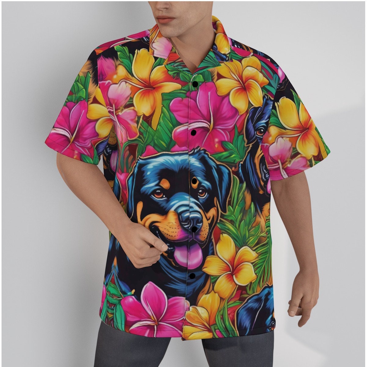 Rottweiler Dog Cotton Hawaiian Shirt,men's Aloha Button up Shirt