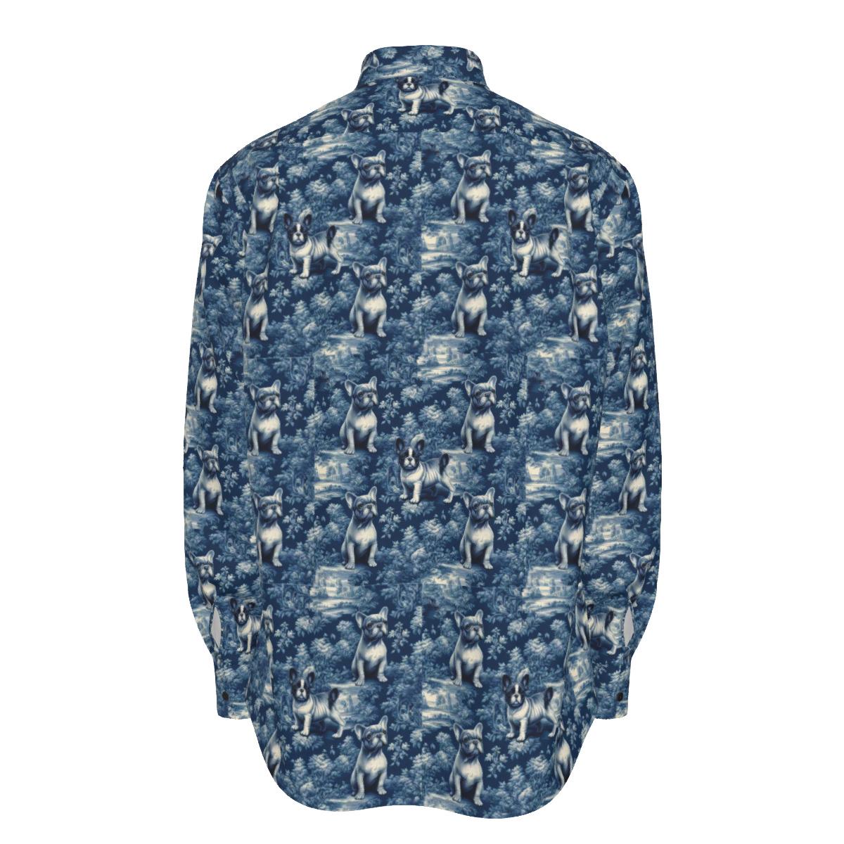 French Bulldog Jouy De Toile Cotton Mens Shirt Button up Dog