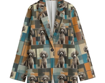 Poodle Modernist  Blazer, Women's Cotton Blazer, Suit Jacket, Sport Coat, Plus Sizes, Designer Luxury, Event Jacket, Mid Century Mod , Plaid