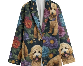 Goldendoodle Floral Dog Blazer, Victorian Women's Cotton Blazer, Suit Jacket, Sport Coat, Plus Sizes, Designer Luxury, Event Jacket Couture