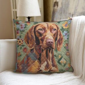 Vizsla Hundekissen, Patchwork grün, Geschenk für Hundeliebhaber, Wohnkultur, dekorative Kissen, Benutzerdefinierte Rasse, Geschenk für Mutter, Cottagecore Boho