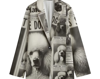 Poodle Newspaper Newsprint Dog Blazer, Women's Cotton Blazer, Suit Jacket, Sport Coat, Plus Sizes, Designer Luxury, Event Jacket, News Boho