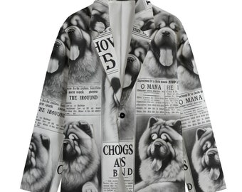 Chow Chow Newsprint Newspaper Dog Blazer, Men's Cotton Blazer, Sport Coat, Smoking Jacket, Dinner Jacket, Plus Sizes, Designer Luxury, News