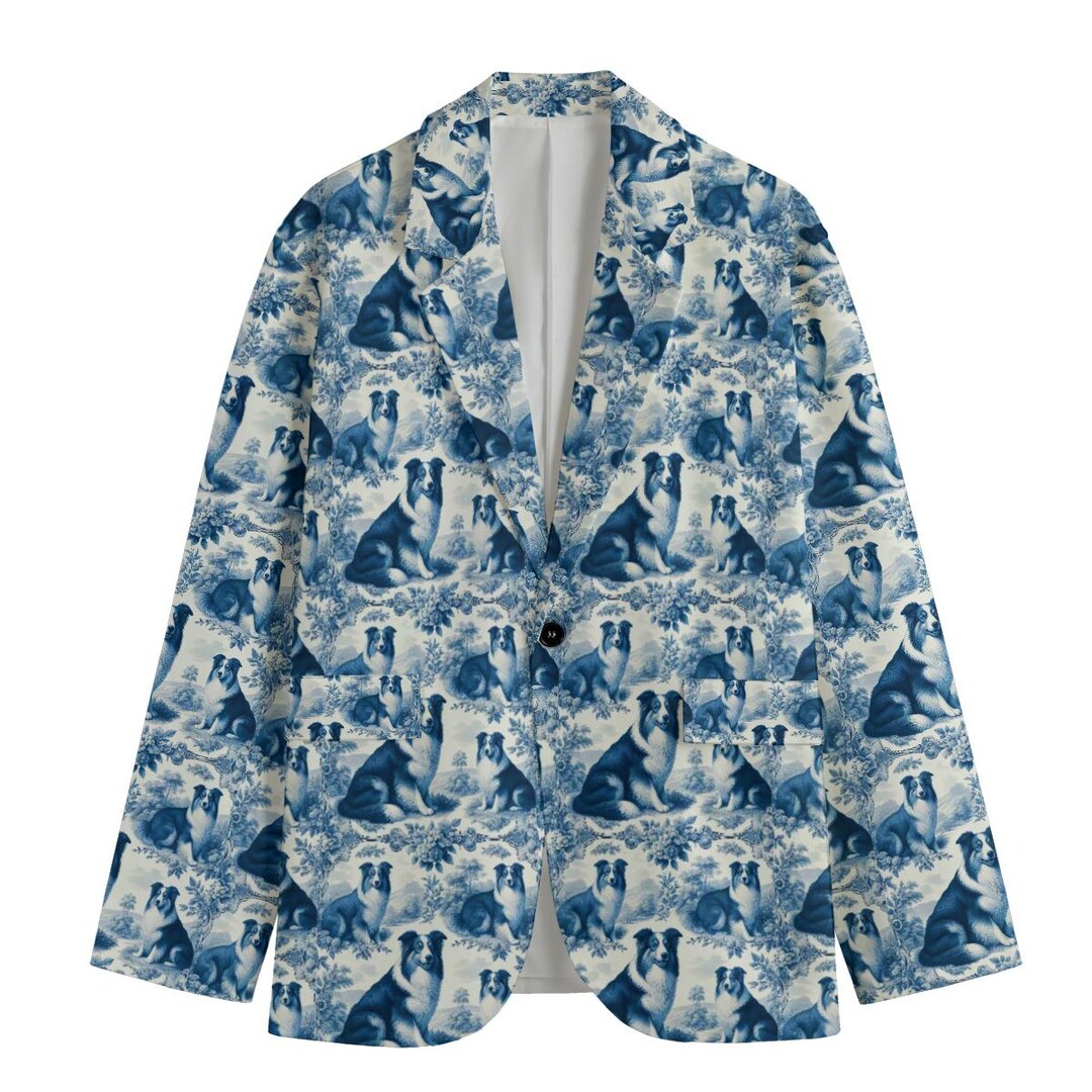 Australian Sheepdog Toile De Jouy Dog Mens Cotton Blazer Victorian