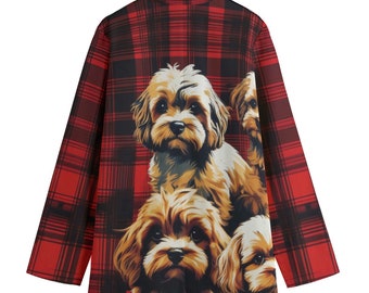 Cavadoodle Blackwatch Plaid Dog Blazer, Women's Cotton Blazer, Suit Jacket, Sport Coat, Plus Sizes, Designer Luxury, Event Jacket,Lumberjack