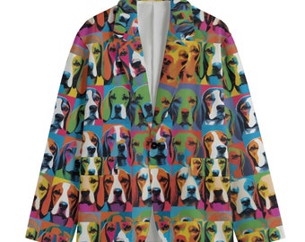 Pop Art Beagle Regenbogen Hund Blazer, Herren Baumwollblazer, Sportmantel, Smoking Jacket, Dinner Jacket, Plus Sizes, Designer Luxury Modernist