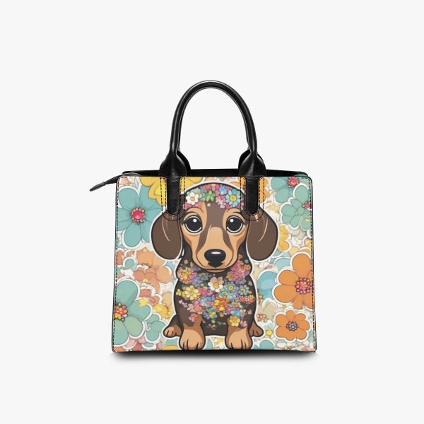 Anime Custom Dog Tote Bag, Crossbody Dachshund Floral Fine Art Gift for Dog Lover,Colorful , Artsy, Custom Breed, Contemporary Modern Art