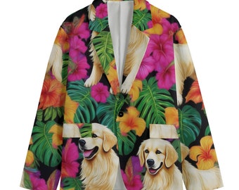 Hawaiian Puppy Dog Blazer, Men's Cotton Blazer, Labrador Retriever Sport Coat, Smoking Jacket, Dinner Jacket, Plus Sizes, Designer Luxury