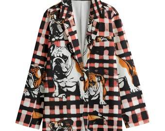 Bulldog Plaid Dog Blazer, Women's Cotton Blazer, Suit Jacket, Sport Coat, Plus Sizes, Designer Luxury, Event Jacket Lumberjack Buffalo