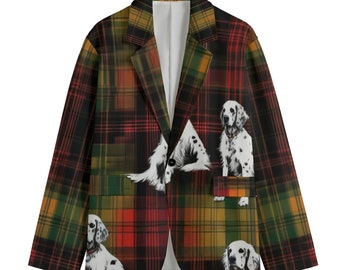 English Setter Tartan karierter Blackwatch Hund Blazer, Herren Baumwollblazer, Sportjacke, Smoking Jacket, Dinner Jacket, Plus Sizes, Luxus