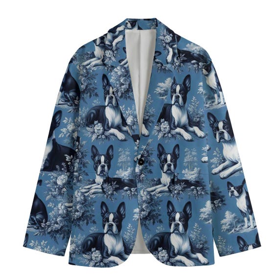 Boston Terrier Toile De Jouy Dog Mens Cotton Blazer Victorian