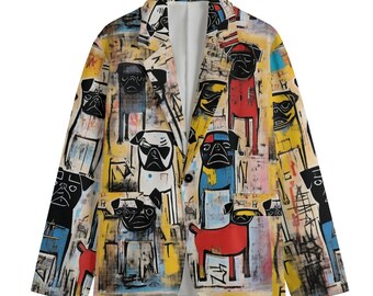 Graffiti Mops Streetart Blazer, Herren Baumwollblazer, Sportmantel, Smoking Jacket, Dinner Jacket, Plus Sizes, Designer Luxus, primitiv