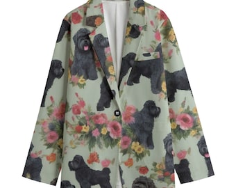 Floral Dog Blazer, Bouvier Des Flandres Victorian Women's Cotton Blazer, Suit Jacket, Sport Coat, Plus Sizes, Designer Luxury, Event Jacket