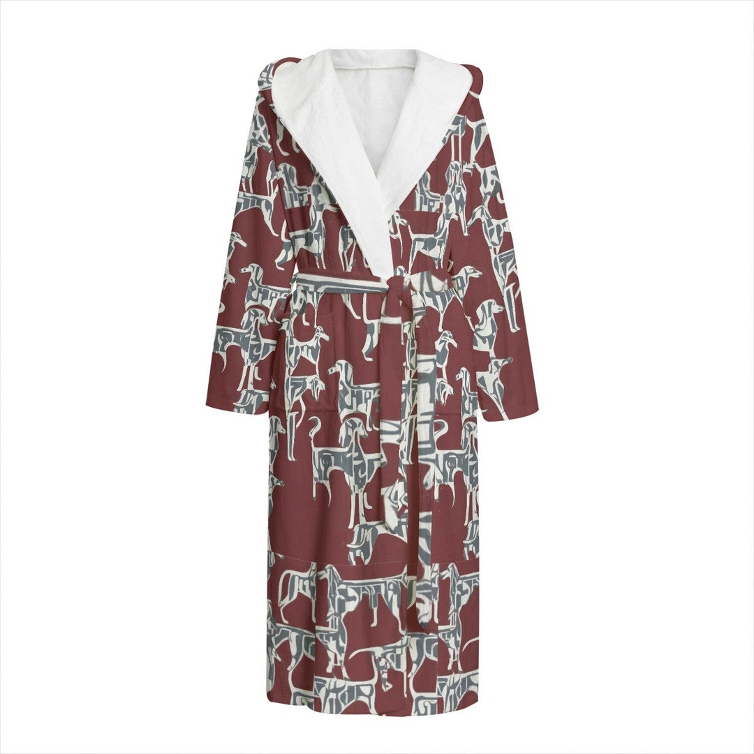 Fluxus Saluki Dog Plush Robe, Hooded Bathrobe, Unisex Robe, Thick ...