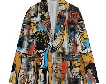 Crude Art Bullmastiff Graffiti Dog Blazer, Men's Cotton Blazer, Sport Coat, Smoking Jacket, Dinner Jacket, Plus Sizes, Designer Luxury