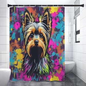 Yorkshire Terrier Yorkie Dog Shower Curtain, Custom Dog Breed , Graffiti Home Decor, Heavyweight Opaque Waterproof, Street Art Splatter Gift