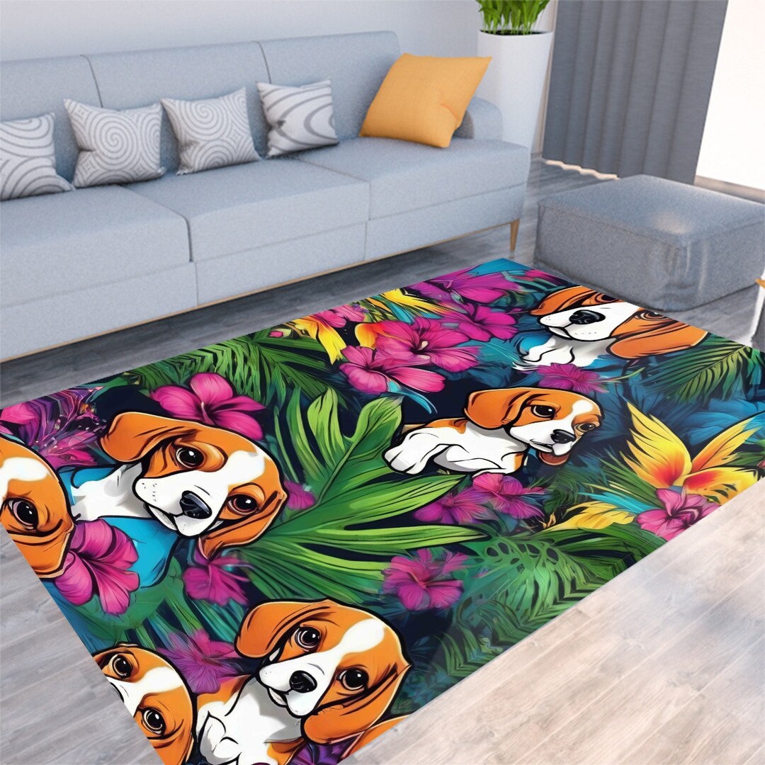 Hawaiian Beagles, Dog Mat, Pet Rug, Floral ,felt Floor Mat ,custom ...