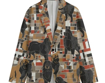 Brutalistischer Leonberger Hundeblazer, Herren-Baumwollblazer, Sportmantel, Raucherjacke, Smokingjacke, Übergrößen, Designer-Luxus-De-Stijl-Braun