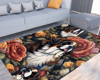 St. Bernard Pastoral Dog Mat, Pet Rug, Floral ,Felt Floor Mat ,Custom,Designer, Home Decor, Thick Mat for Dog, Dog Gift, Non-Slip, Farmhouse