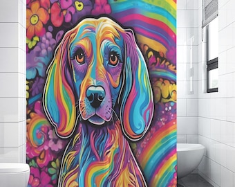 Brittany Dog Shower Curtain, Custom Dog Breed Shower Curtain, Psychedelic Home Decor, Dorm, Trippy Fine ArtHeavyweight Opaque Waterproof
