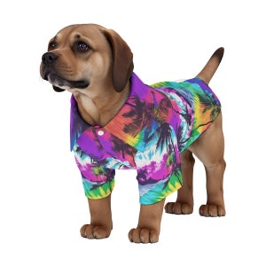 Dog Hawaiian Shirt Tie Dye Island Aloha Palm Trees Purple, Tied Dyed Cat Puppy Gift,Dog Birthday Gift, Big Dog, Small Dog, Rainbow, Outfit