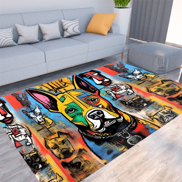 Graffiti Pit Bull Dog Mat, Pet Rug, Puppy Mat, Floor Covering, Non-Slip Mat, Designer, Gift for Dog, Pet Carpet, Urban, Crude Art Primitive