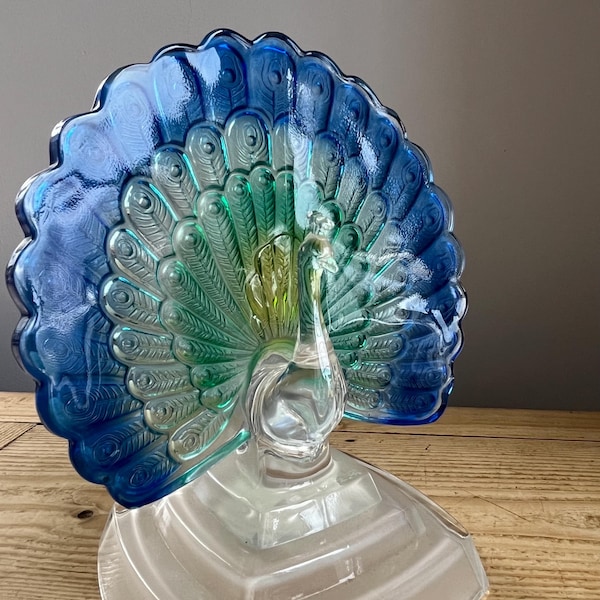Vintage Cristal d’Arques Peacock Ornament French Lead Crystal Glass Figurine