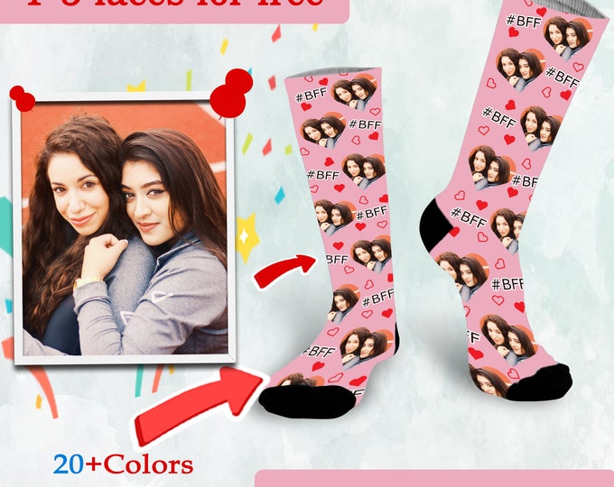 Custom Socks for Best Friend, Gift For Sisters, Best Friend Forever on Socks, Custom Face Socks , Friends BFF,#1BFF,Custom Socks for friend