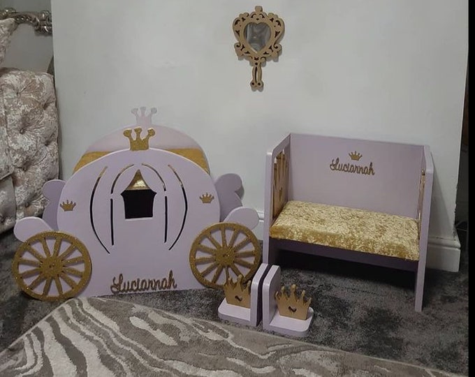 Kids furniture set toybox handmade princess set bench seat wooden personalised set kids bedroom