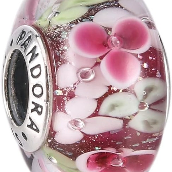 Pandora Murano Glass Charm Flower Garden Bead Sterling Silver S925 ALE 791652 New with Pandora Pouch Packaging