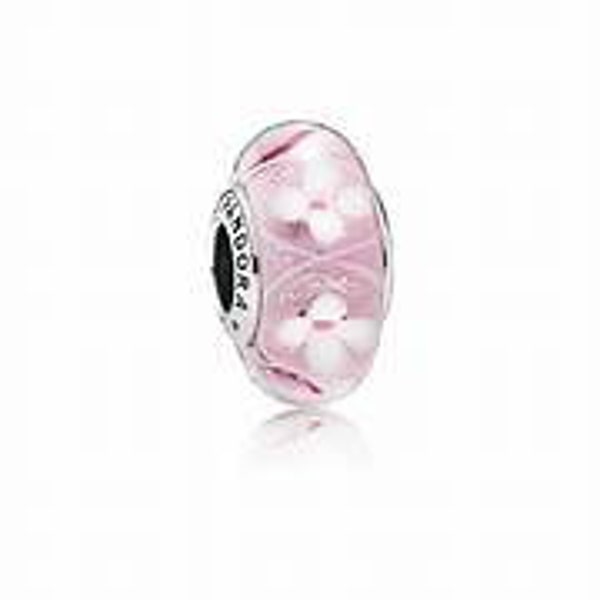 Pandora Murano Glass Charm Pink Field of Flowers Bead Sterling Silver S925 ALE 791665 New New with Pandora Pouch Packaging