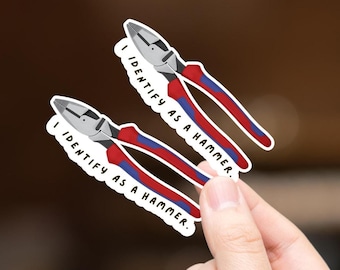 2pcs I Identify As A Hammer, Funny Hardhat Stickers, Funny Construction Stickers, Lineman Pliers, Electrician Stickers, Blue Collar Stickers
