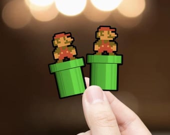 Vintage Video Game Stickers, Plumber Mario Art, Funny Stickers (2pcs)