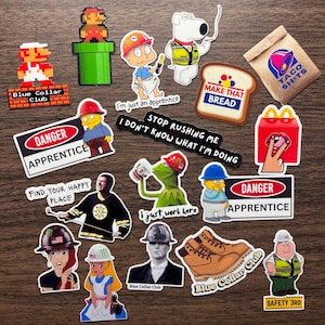 18 Piece Apprentice Sticker Pack, Hard Hat Sticker Pack, Blue Collar Stickers, Funny Construction Stickers, Apprentice Gift