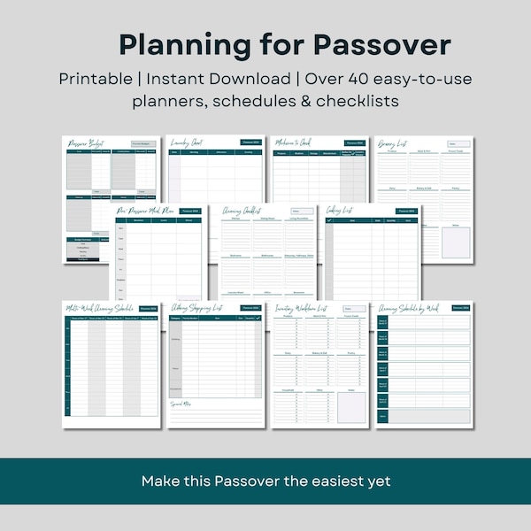 2024 Passover Planning | Pesach printable package of schedules, checklists and planners to keep you organized this Pesach | Instant download