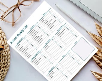 Printable School Supply List: Customizable Back to School Checklists (Digital Download