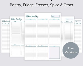 Tracker dell'inventario della cucina stampabile: lista della spesa alimentare (download digitale)